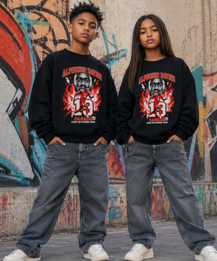 Alphonso Davies Canada 2026 Fire Kids Fan Crewneck