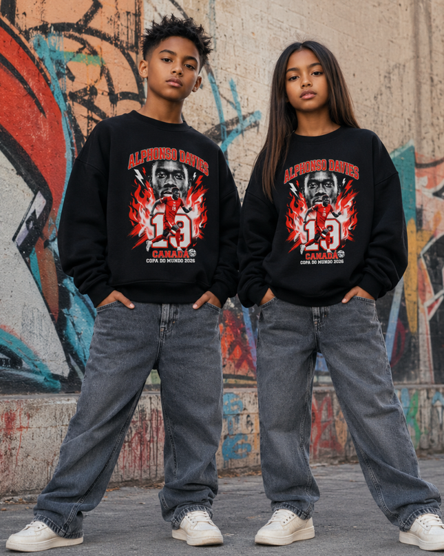 Alphonso Davies Canada 2026 Fire Kids Fan Crewneck