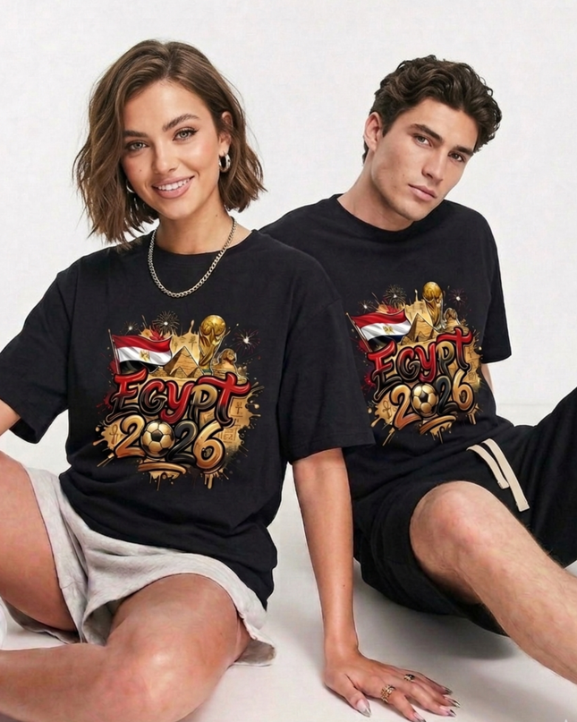 T-shirt unisexe de fan Coupe du monde de football Égypte 2026 Édition trophée d'or