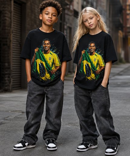 T-Shirt Enfant Fan Ronaldinho Drapeau Brésil