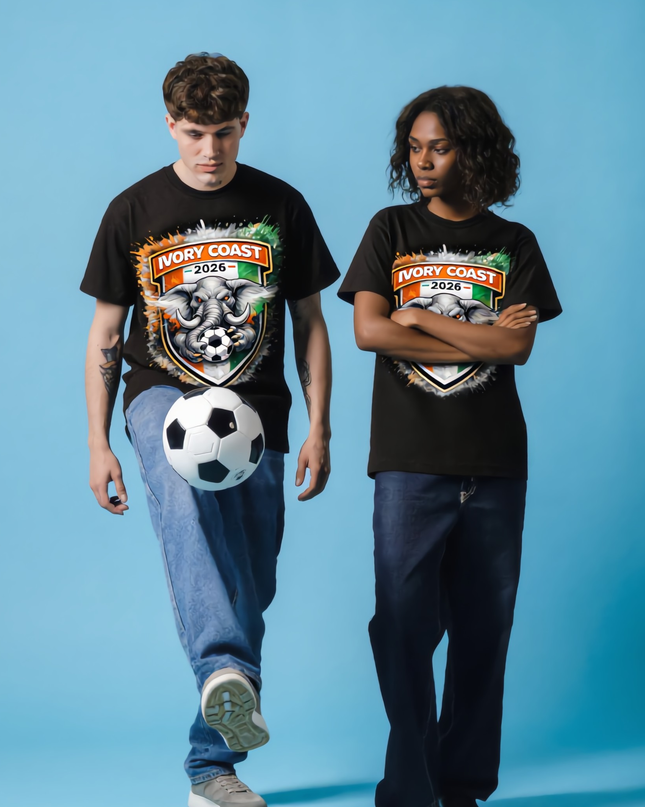 T-shirt unisexe supporter Côte d'Ivoire 2026 Écusson Éléphant