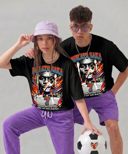 T-shirt Unisexe Fan Bukayo Saka #7 Équipe Nationale d'Angleterre Coupe du Monde 2026 Qualifiée