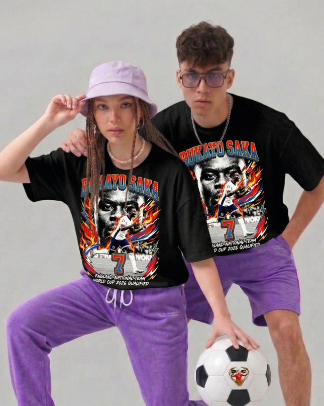 T-shirt Unisexe Fan Bukayo Saka #7 Équipe Nationale d'Angleterre Coupe du Monde 2026 Qualifiée