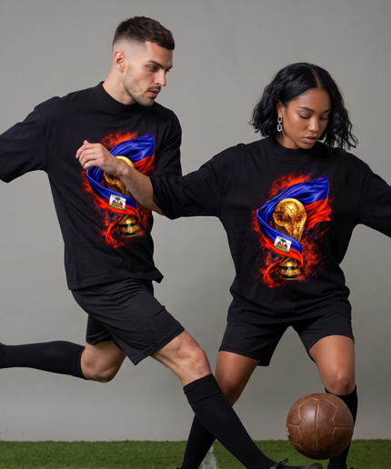 Haiti World Cup Trophy & Flag Fire Unisex Fan T-Shirt