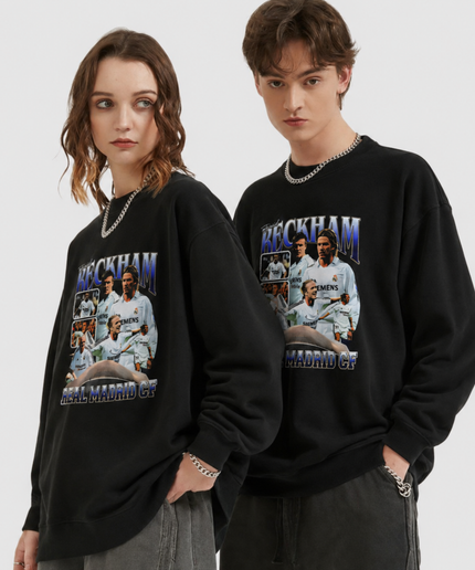 David Beckham Real Madrid CF Retro Collage Col ras du cou unisexe pour les fans