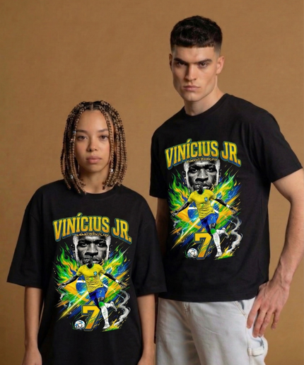 T-shirt supporter unisexe Vinícius Jr. #7 Brésil Coupe du Monde de Football 2026