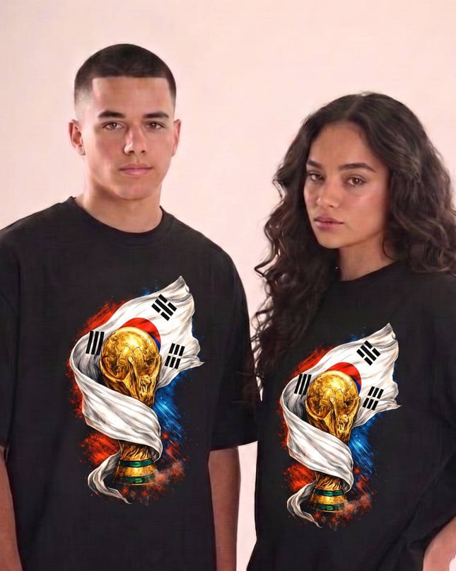 South Korea World Cup Trophy Flag Fire Soccer World Cup 2026 Unisex Fan T-Shirt