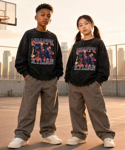 Col ras du cou enfant Kylian Mbappé PSG Era Washed Black multi-poses style bootleg