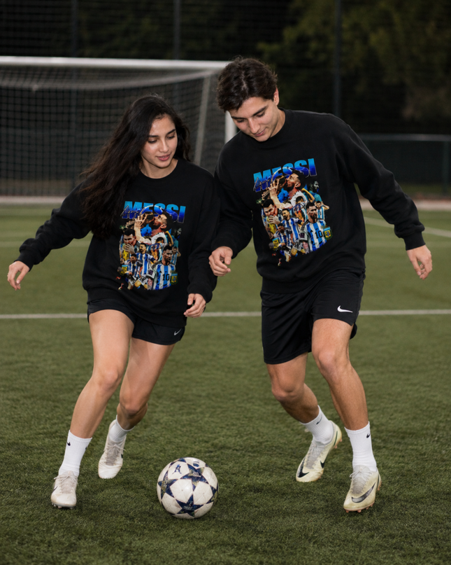 Lionel Messi Argentina Blue Teal Chrome Retro Bootleg Multi-Pose Action Collage Unisex Fan Crewneck