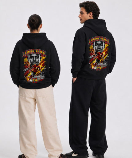 Lamine Yamal #19 Spain Lightning Fire Portrait Unisex Fan Hoodie