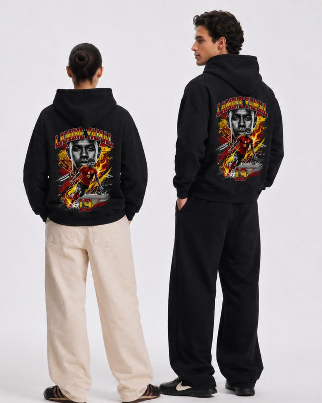 Lamine Yamal #19 Espagne Éclair Feu Portrait Unisexe Fan Sweat à Capuche