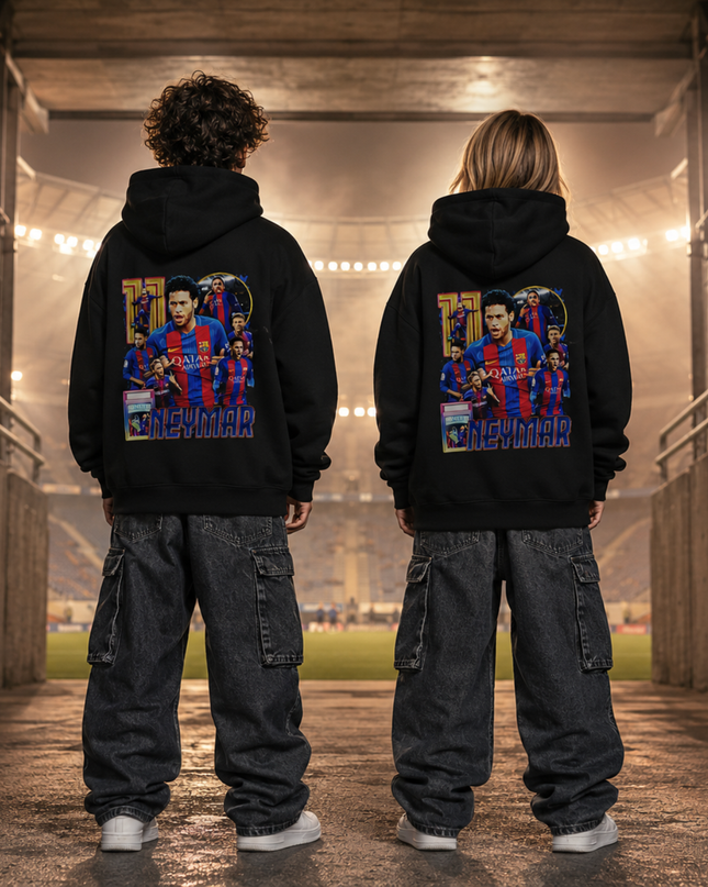 Neymar Jr Barcelona #11 Era Collage Kids Fan Hoodie