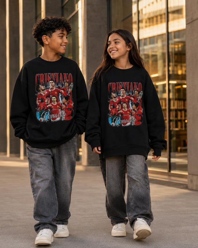 Cristiano Ronaldo Manchester United Red Kit Bootleg Multi-Pose Kids Fan Crewneck