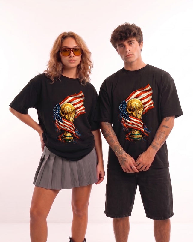 USA World Cup Trophy Flag Fire Soccer World Cup 2026 Unisex Fan T-Shirt