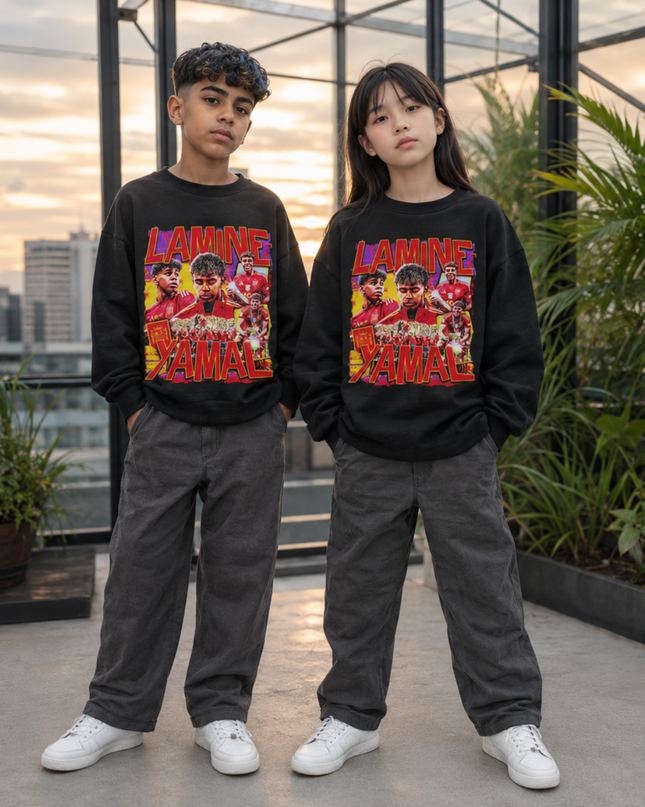 Lamine Yamal Spain Vintage Rap Bootleg Multi-Pose Collage Kids Fan Crewneck