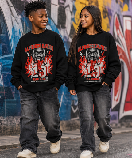 Alphonso Davies Canada 2026 Fire Kids Fan Crewneck
