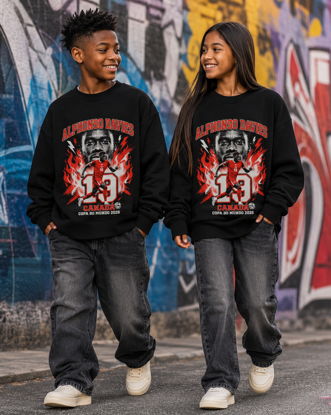 Alphonso Davies Canada 2026 Fire Kids Fan Crewneck