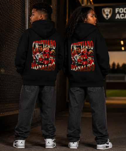 Cristiano Ronaldo Manchester United #7 Red Vintage Bootleg Multi-Pose Collage Kids Fan Hoodie