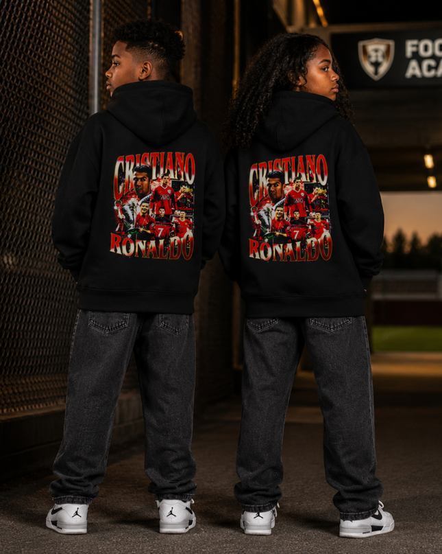 Cristiano Ronaldo Manchester United #7 Red Vintage Bootleg Multi-Pose Collage Kids Fan Hoodie