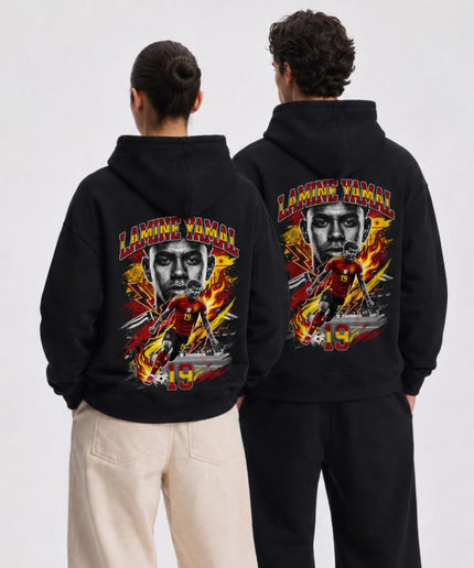 Lamine Yamal #19 Spain Lightning Fire Portrait Unisex Fan Hoodie