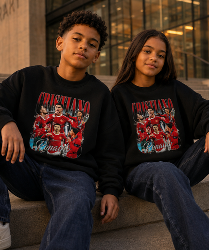 Cristiano Ronaldo Manchester United Red Kit Bootleg Multi-Pose Kids Fan Crewneck