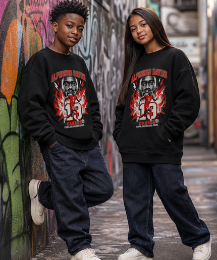 Alphonso Davies Canada 2026 Fire Kids Fan Crewneck