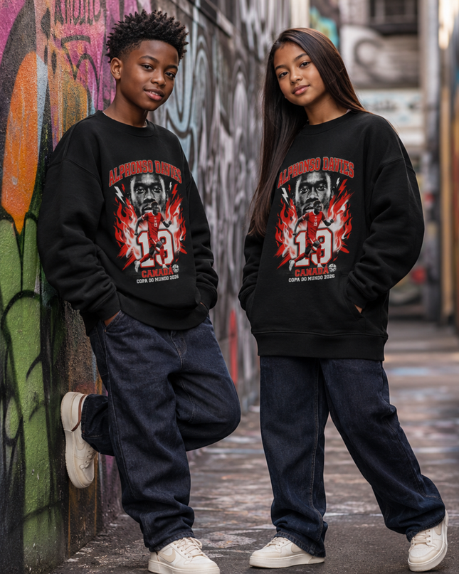 Alphonso Davies Canada 2026 Fire Kids Fan Crewneck