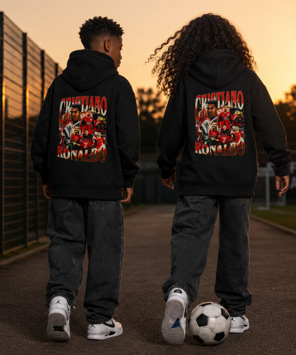 Cristiano Ronaldo Manchester United #7 Red Vintage Bootleg Multi-Pose Collage Kids Fan Hoodie