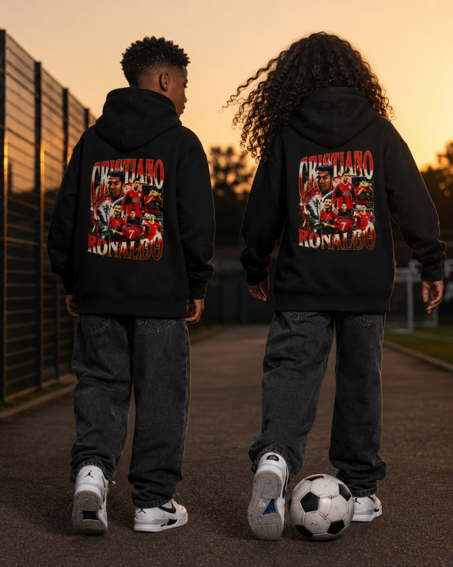 Cristiano Ronaldo Manchester United #7 Red Vintage Bootleg Multi-Pose Collage Kids Fan Hoodie