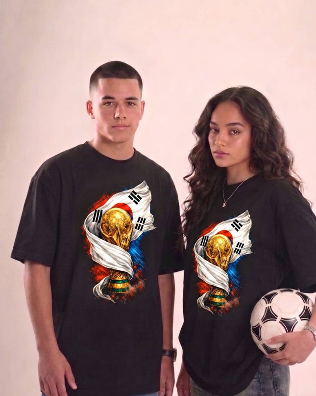 South Korea World Cup Trophy Flag Fire Soccer World Cup 2026 Unisex Fan T-Shirt