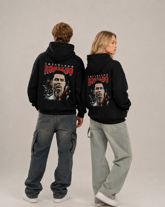 Cristiano Ronaldo #7 Portugal Red Distressed Portrait Collage Adult Fan Hoodie