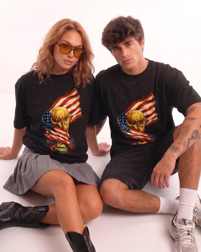 USA World Cup Trophy Flag Fire Soccer World Cup 2026 Unisex Fan T-Shirt