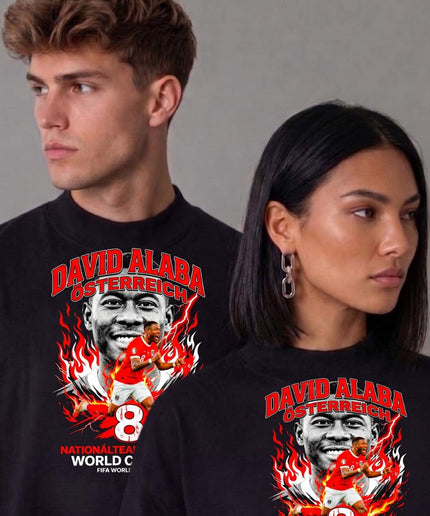 T-shirt unisexe pour fans David Alaba #8 Autriche Équipe nationale de football Coupe du Monde 2026 Qualifié