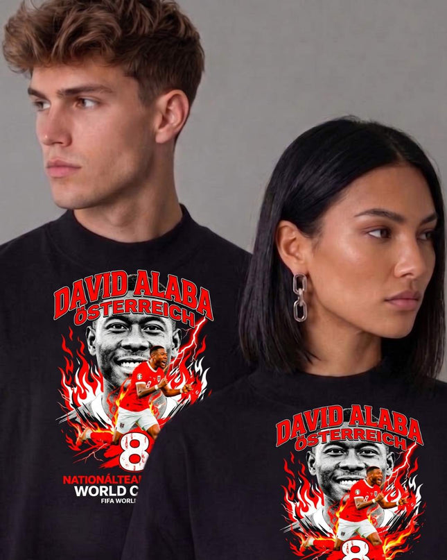 T-shirt unisexe pour fans David Alaba #8 Autriche Équipe nationale de football Coupe du Monde 2026 Qualifié