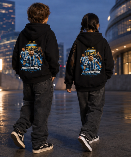 Argentina Copa del Mundo 2026 Messi #10 AFA Crest Team Collage Kids Fan Hoodie