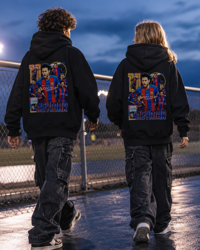 Neymar Jr Barcelona #11 Era Collage Kids Fan Hoodie
