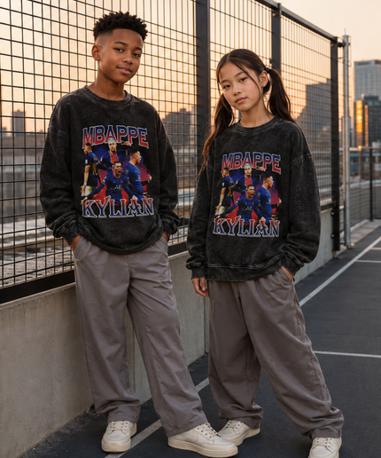 Col ras du cou enfant Kylian Mbappé PSG Era Washed Black multi-poses style bootleg