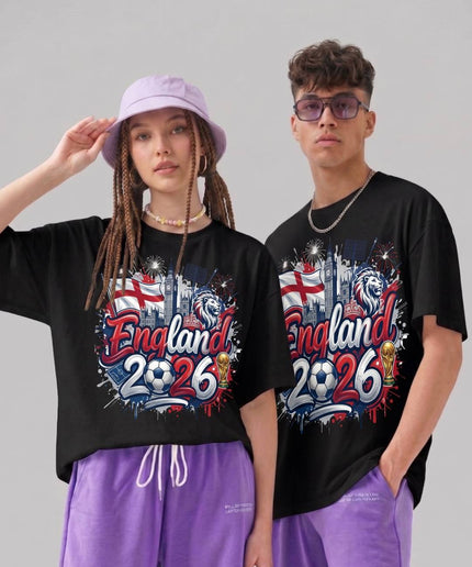 T-shirt unisexe pour fans de la Coupe du Monde de Football Angleterre 2026 Graffiti Fiesta Big Ben