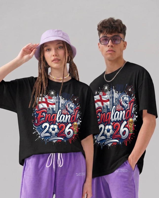T-shirt unisexe pour fans de la Coupe du Monde de Football Angleterre 2026 Graffiti Fiesta Big Ben