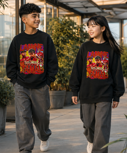 Lamine Yamal Spain Vintage Rap Bootleg Multi-Pose Collage Kids Fan Crewneck