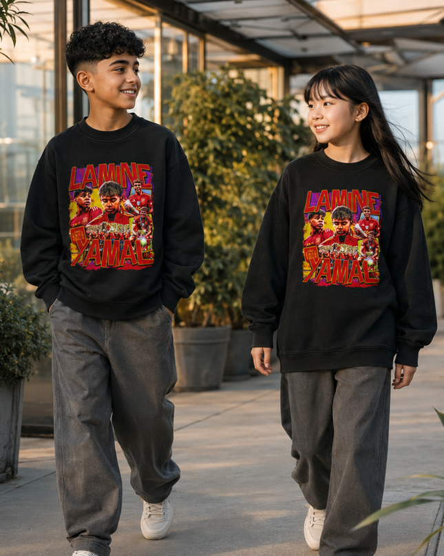 Lamine Yamal Spain Vintage Rap Bootleg Multi-Pose Collage Kids Fan Crewneck