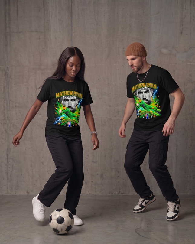 T-shirt unisexe fan Australie Socceroos Coupe du Monde 2026 Qualifié Mathew Ryan #1