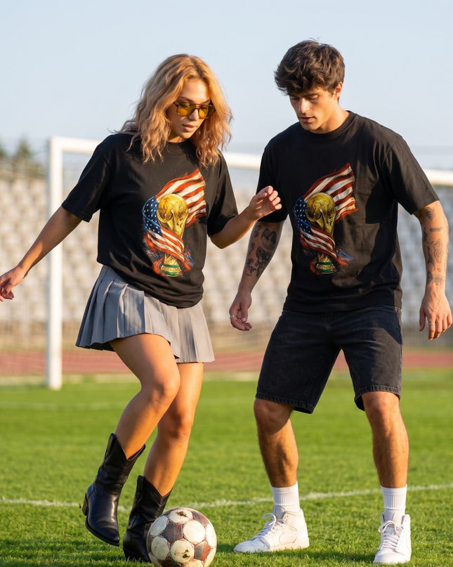 USA World Cup Trophy Flag Fire Soccer World Cup 2026 Unisex Fan T-Shirt