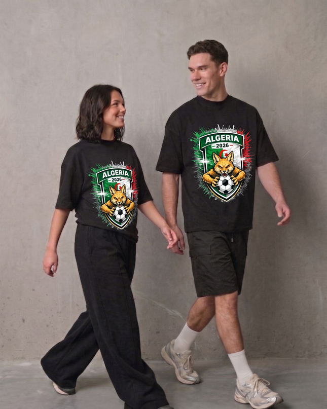 T-shirt unisexe pour fans de la Coupe du Monde de Football 2026 Algérie Desert Fox Shield