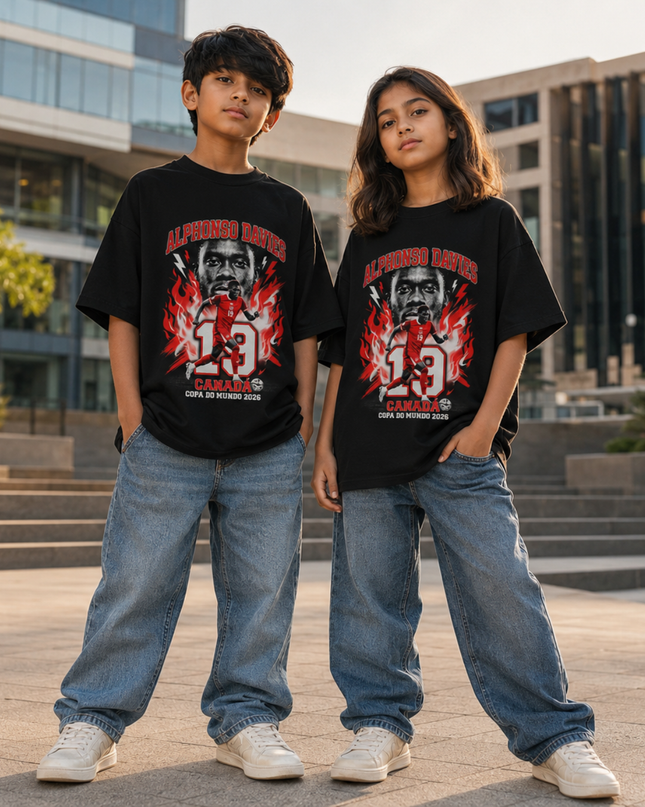 Alphonso Davies #19 Canada Copa do Mundo 2026 Kids Fan T-Shirt