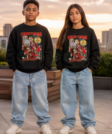 Cristiano Ronaldo Portugal Euro Trophy Bootleg Multi-Pose Kids Fan Crewneck