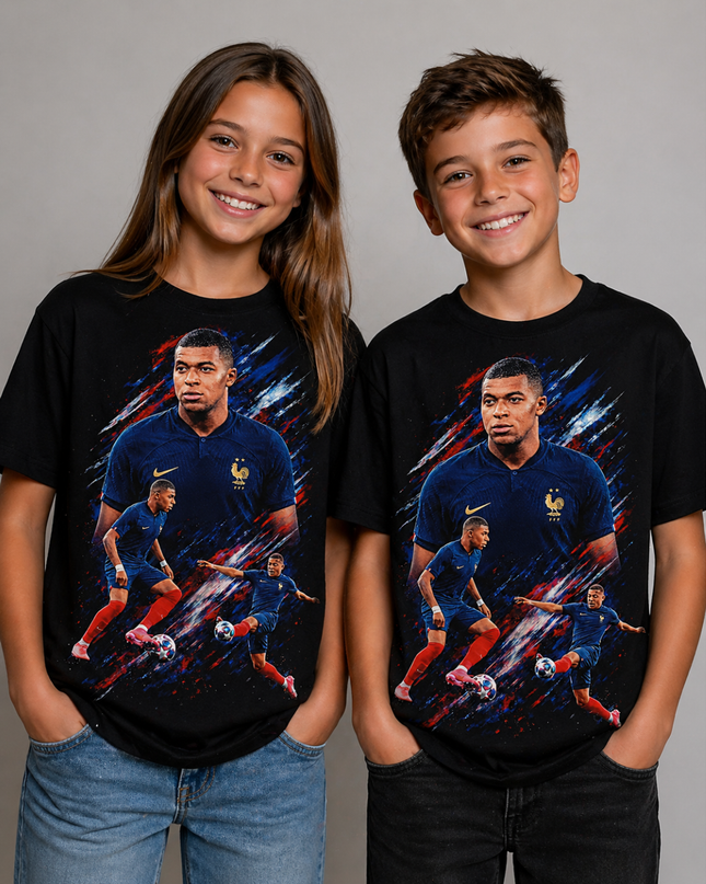 T-shirt Enfant Kylian Mbappé France Action Collage Pour Fan