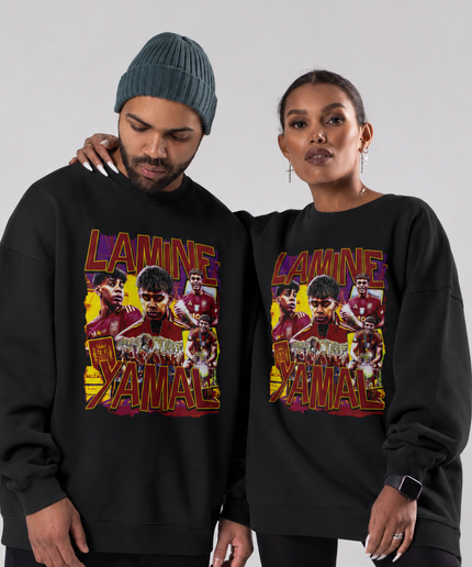 Lamine Yamal Spain Purple Gold Vintage Bootleg Unisex Fan Crewneck
