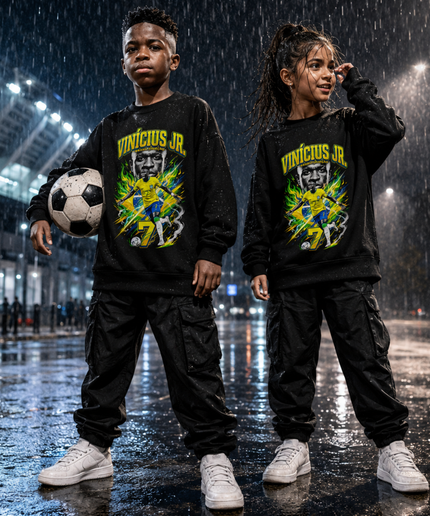 Vinicius Jr Brésil Seleção Jaune Vert Feu #7 Visage Action Double Portrait Enfants Fan Ras du Cou