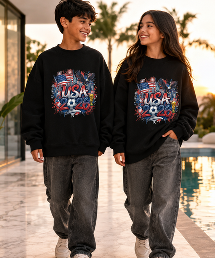 USA 2026 Flag Graffiti Kids Fan Crewneck